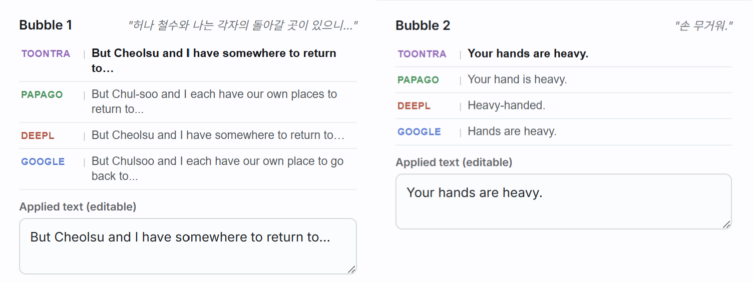 Translation engine comparison