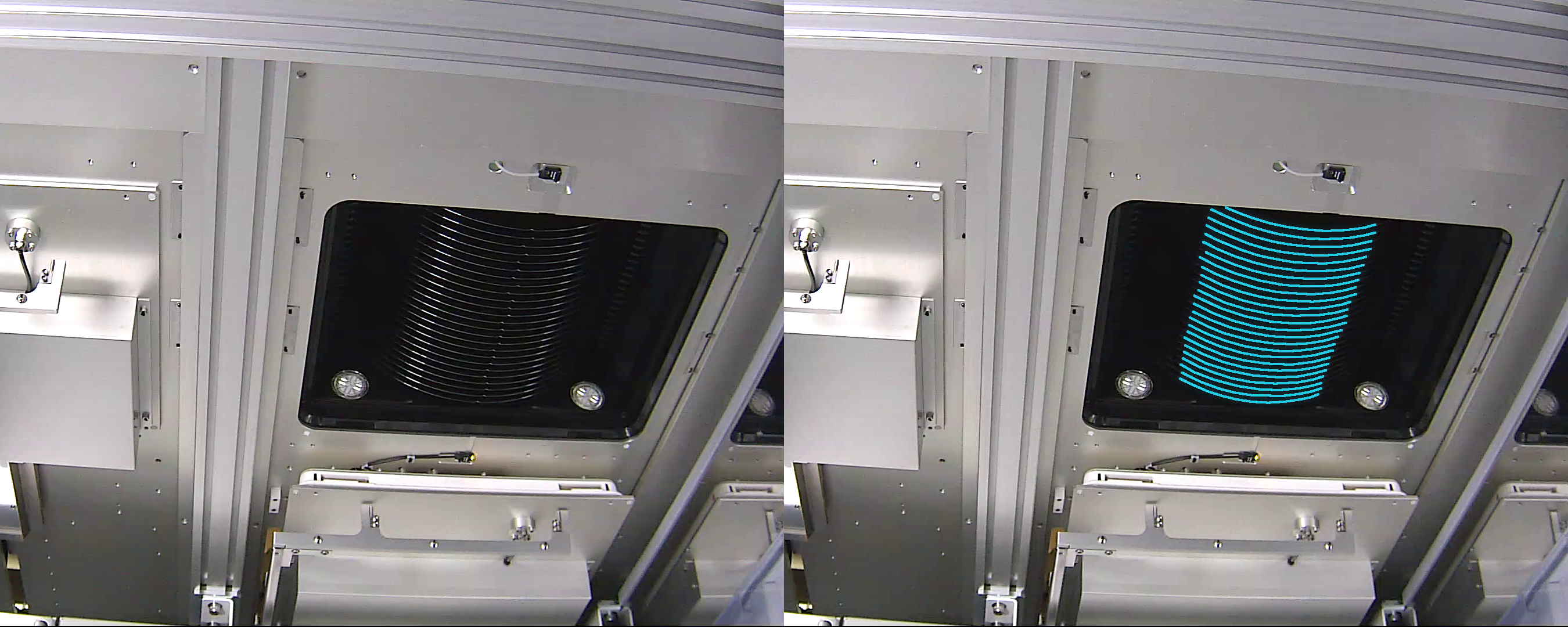 Cassette position calibration overlaid on the camera frame