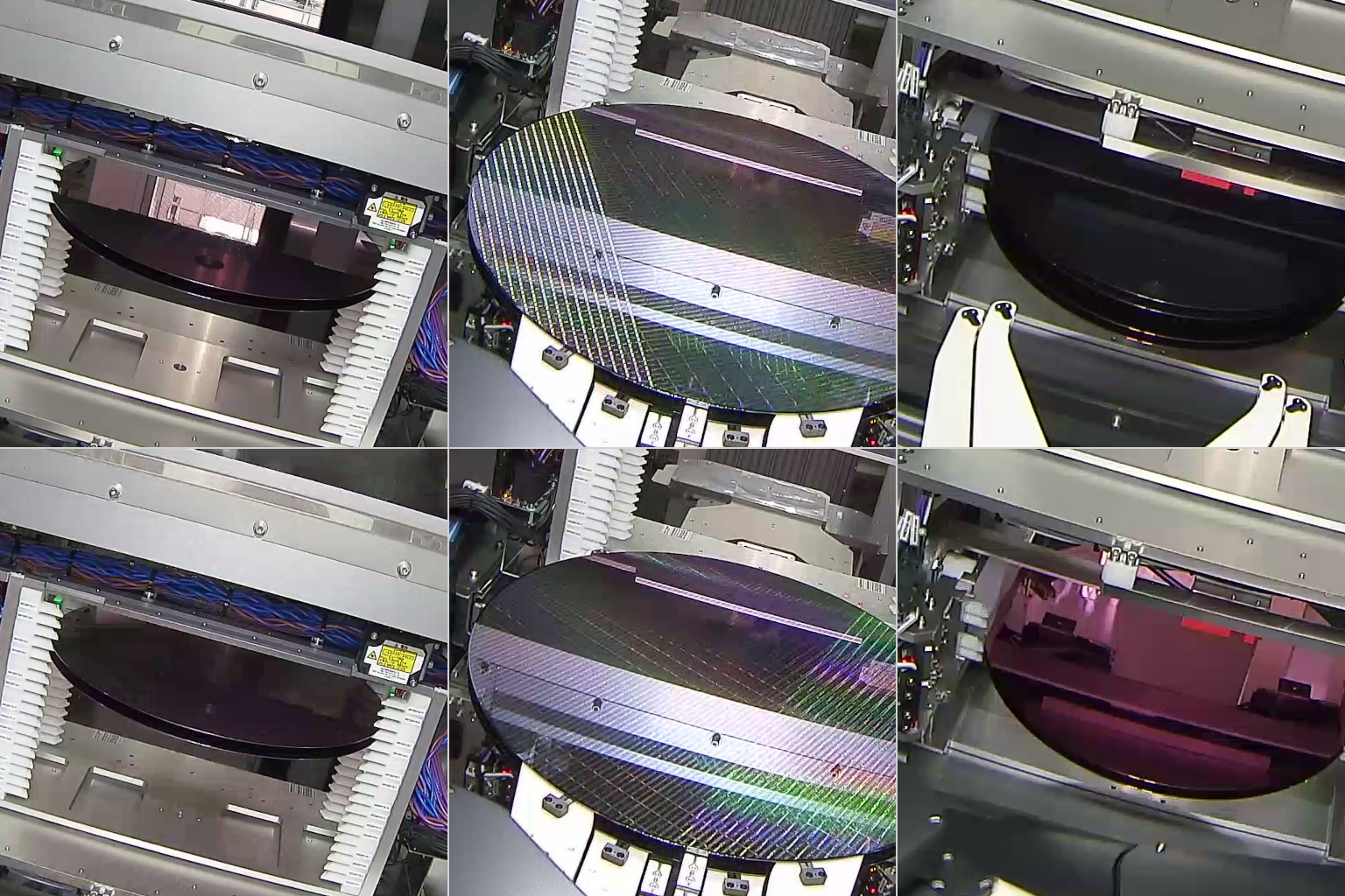 Cassette camera samples showing variations in wafer appearance under different lighting conditions and reflections